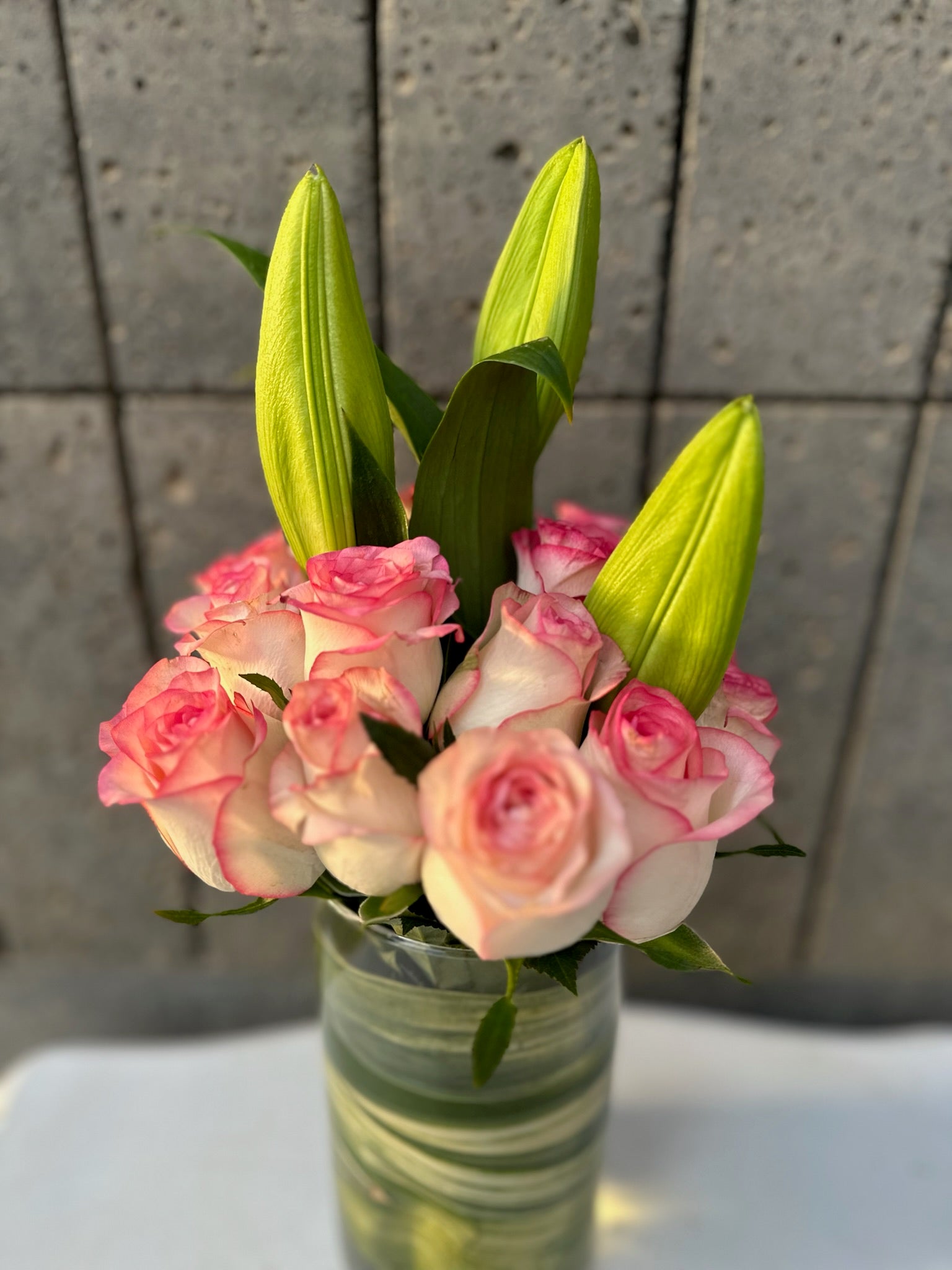 blush lily flower Blush Roses & Lily Vase – Keni Flower Shop