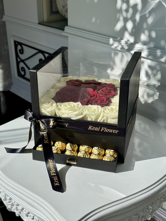 White x Red Roses Box with Chocolate