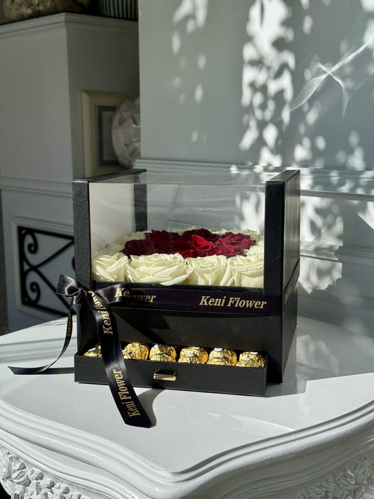 White x Red Roses Box with Chocolate
