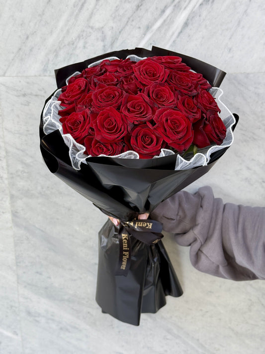 Simple Red Bouquet with Double Wrapping